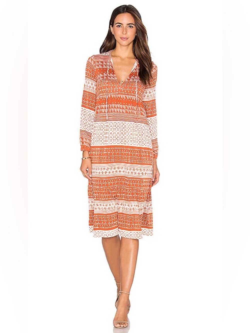 Rachel Pally Kaemon Dress in Copper Block Print Small Maternity Friendly